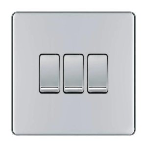 BG 10AX 3 Gang 2 Way Plate Switch - Screwless Flatplate - Brushed Steel (FBS43-01) - main image 1