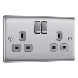 BG 13A Double Socket - Brushed Steel (NBS22G-01) - main image 1