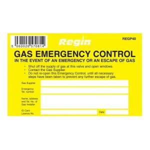 Regin Gas Emergency Control Sticker - 8 Per Pack (REGP40) - main image 1