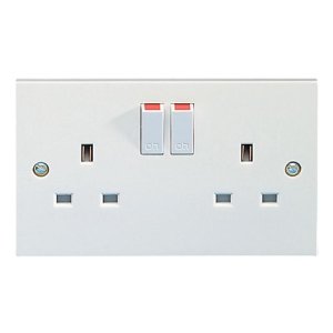 Schneider 13A 2 Gang Switched Socket - White (GSKTSW2G2) - main image 1