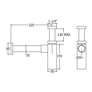 Deva 1.25" Bottle Trap With Wall Extension - Black (VSN625BK) - main image 2