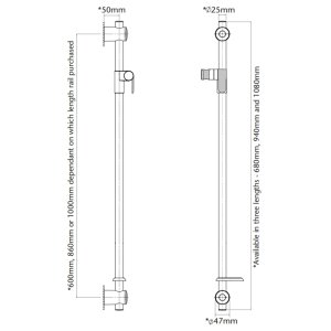 Triton Inclusive Care Shower Rail Kit - 680mm - Chrome/White (GAUF1) - main image 3