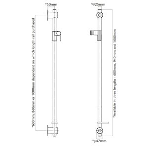 Triton Inclusive Care Shower Rail Kit - 940mm - Chrome (GAOMDE2) - main image 3