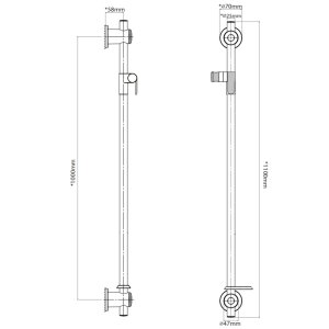 Triton Inclusive Care Shower Rail Kit With Grab Riser Rail - 1100mm - Chrome/White (GAUPGF1) - main image 3