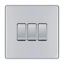 BG 10AX 3 Gang 2 Way Plate Switch - Screwless Flatplate - Brushed Steel (FBS43-01)