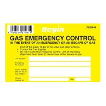 Regin Gas Emergency Control Sticker - 8 Per Pack (REGP40)