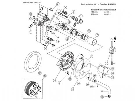 Armitage Shanks Sensorflow Wave tap (A6165 - A6169) spares breakdown diagram