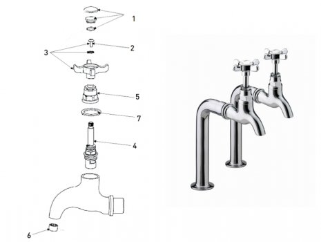 Bristan 1901 Bib Taps - Chrome (N BIB C) spares breakdown diagram