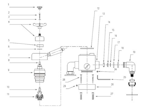 Bristan 1901 dual control exposed - Mk1 spares breakdown diagram