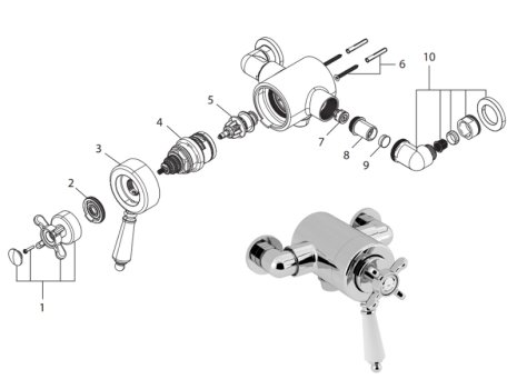 Bristan 1901 Exposed Dual Control Shower Valve - Bottom Outlet - Chrome (N2 CSHXVO C) spares breakdown diagram