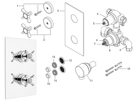 Bristan 1901 recessed dual control with integral two outlet diverter (N2 SHCDIV) spares breakdown diagram