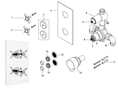 Bristan 1901 Recessed Thermostatic Dual Control Shower Valve - Chrome (N2 SHCVO C) spares breakdown diagram