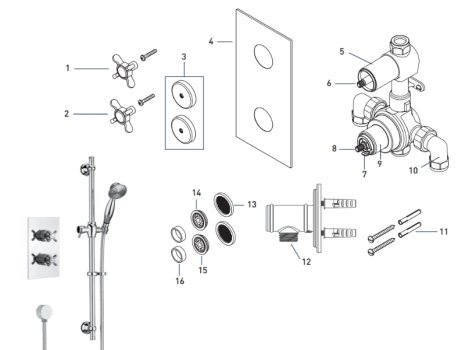 Bristan 1901 Shower Pack with Adjustable Kit (1901 SHWR PK) spares breakdown diagram