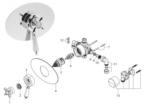 Bristan 1901 Concealed Concentric Shower Valve Only - Chrome (N2 CSHCVO C) spares breakdown diagram