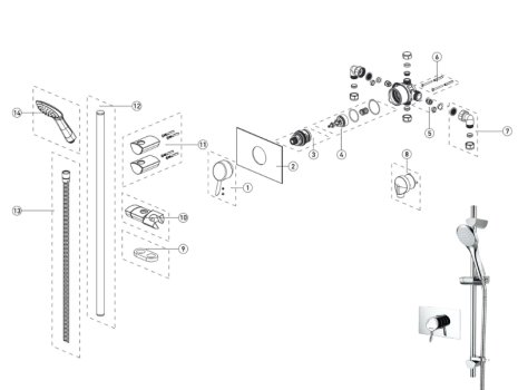 Bristan Acute Thermostatic Recessed Concealed Mini Valve Shower - Chrome (AE SHCAR C) spares breakdown diagram