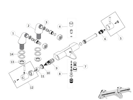 Bristan Artisan Thermostatic Lever Bath Mixer Shower - Valve Only - Chrome (AR2 THLBSM C) spares breakdown diagram