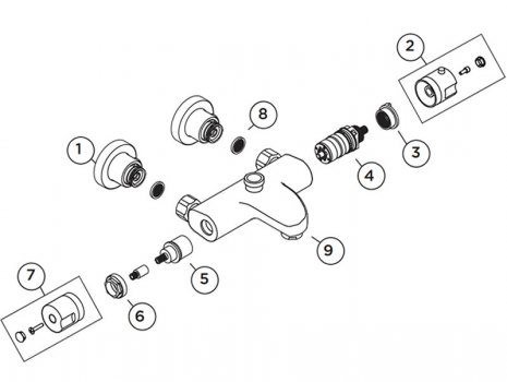 Bristan Assure wall mounted bath shower mixer - chrome (AS2 WMT THBSMVO C) spares breakdown diagram