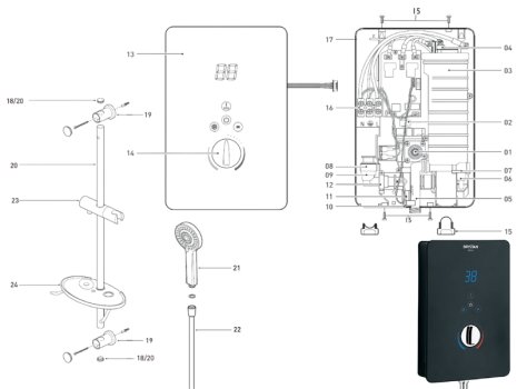 Bristan Bliss Electric Shower 10.5kW - Black (BL3105 B) spares breakdown diagram