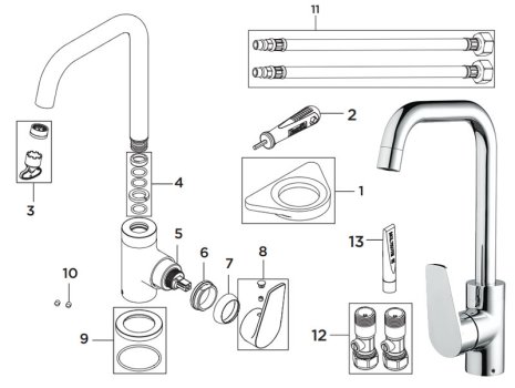 Bristan Blueberry Easyfit sink mixer - chrome (BLB EFSNK C) spares breakdown diagram