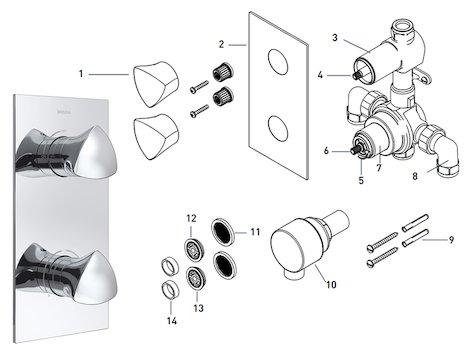 Bristan Bright recessed dual control shower valve (BRG SHCVO C) spares breakdown diagram