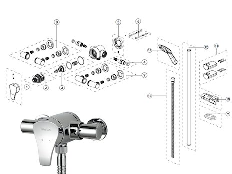 Bristan Capri exposed single control mini valve with adjustable riser kit (CAP2 SHXAR C) spares breakdown diagram