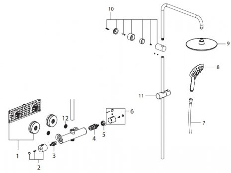 Bristan Claret thermostatic exposed bar shower with rigid riser (CLR SHXDIVFF C) spares breakdown diagram