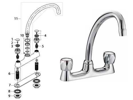 Bristan Club budget deck sink mixer - chrome (VAC BDSM C MT) spares breakdown diagram