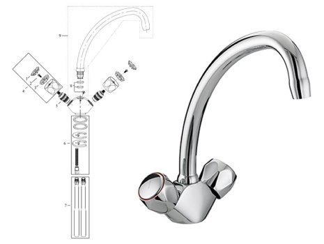 Bristan Club budget sink mixer - chrome (VAC BSNK C MT) spares breakdown diagram