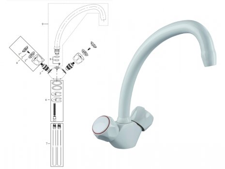 Bristan Club budget sink mixer - white (VAC BSNK WHT) spares breakdown diagram