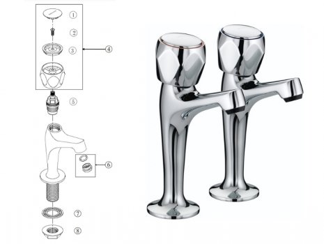 Bristan Club high neck pillar taps - chrome (VAC HNK C MT) spares breakdown diagram