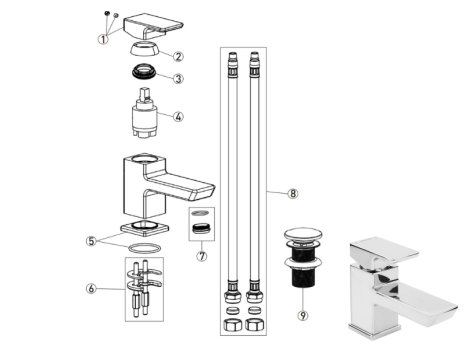 Bristan Cobalt Basin Mixer Tap With Clicker Waste - Chrome (COB BAS C) spares breakdown diagram