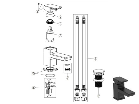 Bristan Cobalt Basin Mixer With Clicker Waste - Black (COB BAS BLK) spares breakdown diagram