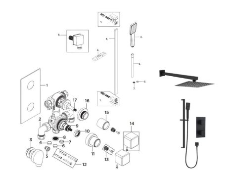 Bristan Cobalt Recessed Concealed Dual Control Shower Pack (COBALT BLK SHWR PK) spares breakdown diagram