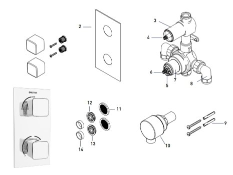 Bristan Cobalt Recessed Thermostatic Dual Control Shower Valve - Chrome (COB SHCVO C) spares breakdown diagram