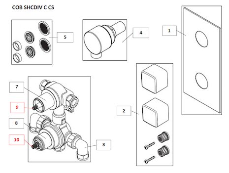 Bristan Cobalt recessed thermostatic shower valve (Cobalt) spares breakdown diagram