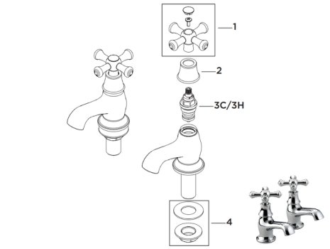 Bristan Colonial Basin Taps - Chrome (K 1/2 C) spares breakdown diagram