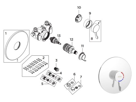 Bristan Concealed Shower Valve with Lever Handle (OP TS3650 CL C) spares breakdown diagram