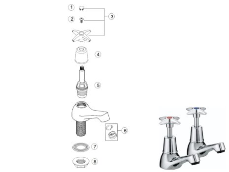 Bristan Cross Top Basin Taps - Chrome (VAX 1/2 C) spares breakdown diagram