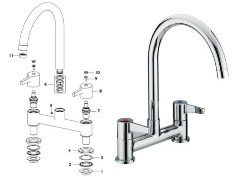 Bristan Design Utility Lever deck sink mixer - chrome (DUL DSM C) spares breakdown diagram