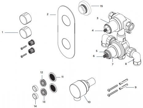 Bristan Exodus recessed shower valve with diverter (EXD SHCDIV) spares breakdown diagram