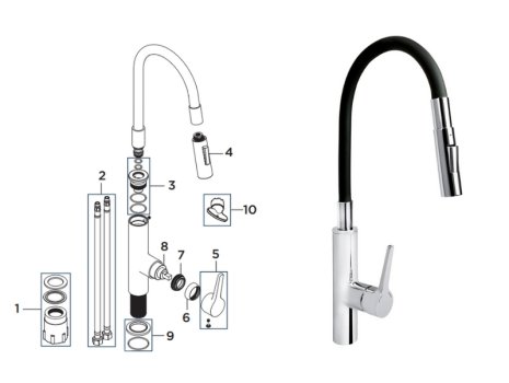 Bristan Gallery Flex Sink Mixer - Grey/Chrome (GLL FLEXSNK C) spares breakdown diagram