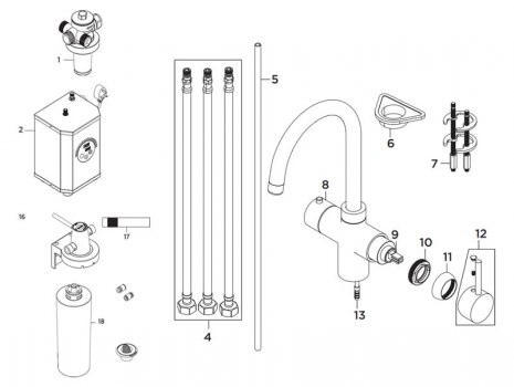 Bristan Gallery Rapid 3in1 Instant Boiling Water Tap - Chrome (GLL RAPSNK3 SF C) spares breakdown diagram