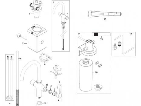 Bristan Gallery Rapid 4in1 Instant Boiling Water Tap - Chrome (GLL RAPSNK4 SF C) spares breakdown diagram