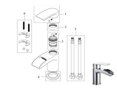 Bristan Glide Waterfall Basin Mixer Tap - Chrome (GWF BASNW C) spares breakdown diagram