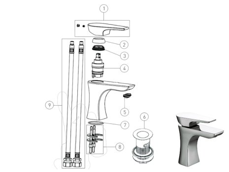 Bristan Hourglass Basin Mixer - Chrome (HOU BAS C) spares breakdown diagram