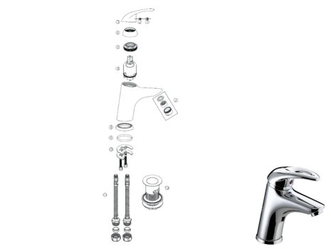 Bristan Java Basin Mixer Tap With Clicker Waste - Chrome (J BAS C) spares breakdown diagram