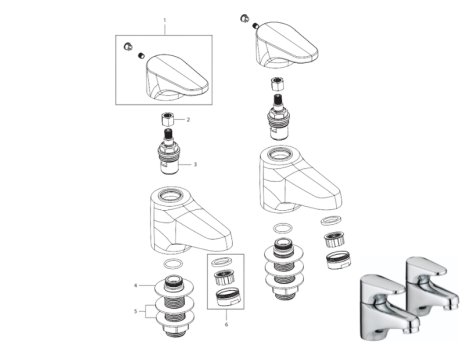 Bristan Jute Basin Taps - Chrome (JU 1/2 C) spares breakdown diagram