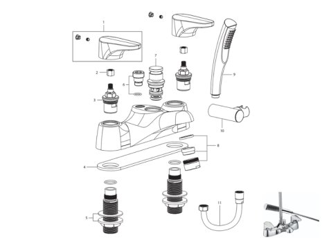 Bristan Jute Bath Shower Mixer Tap - Chrome (JU BSM C) spares breakdown diagram