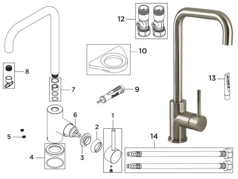 Bristan Lemon Easyfit Sink Mixer - Brushed Nickel (LMN EFSNK BN) spares breakdown diagram