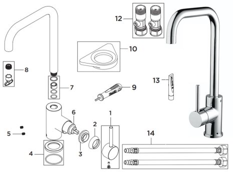 Bristan Lemon Easyfit Sink Mixer - Chrome (LMN EFSNK C) spares breakdown diagram